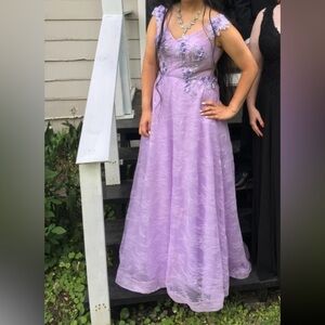 Lavender Lilac Purple Floral Tulle Corset Back Maxi Prom Dress Sz M/8